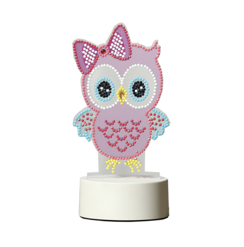 Kit veilleuse chouette LED à fabriquer avec petits diamants. Bonne qualité et à la mode