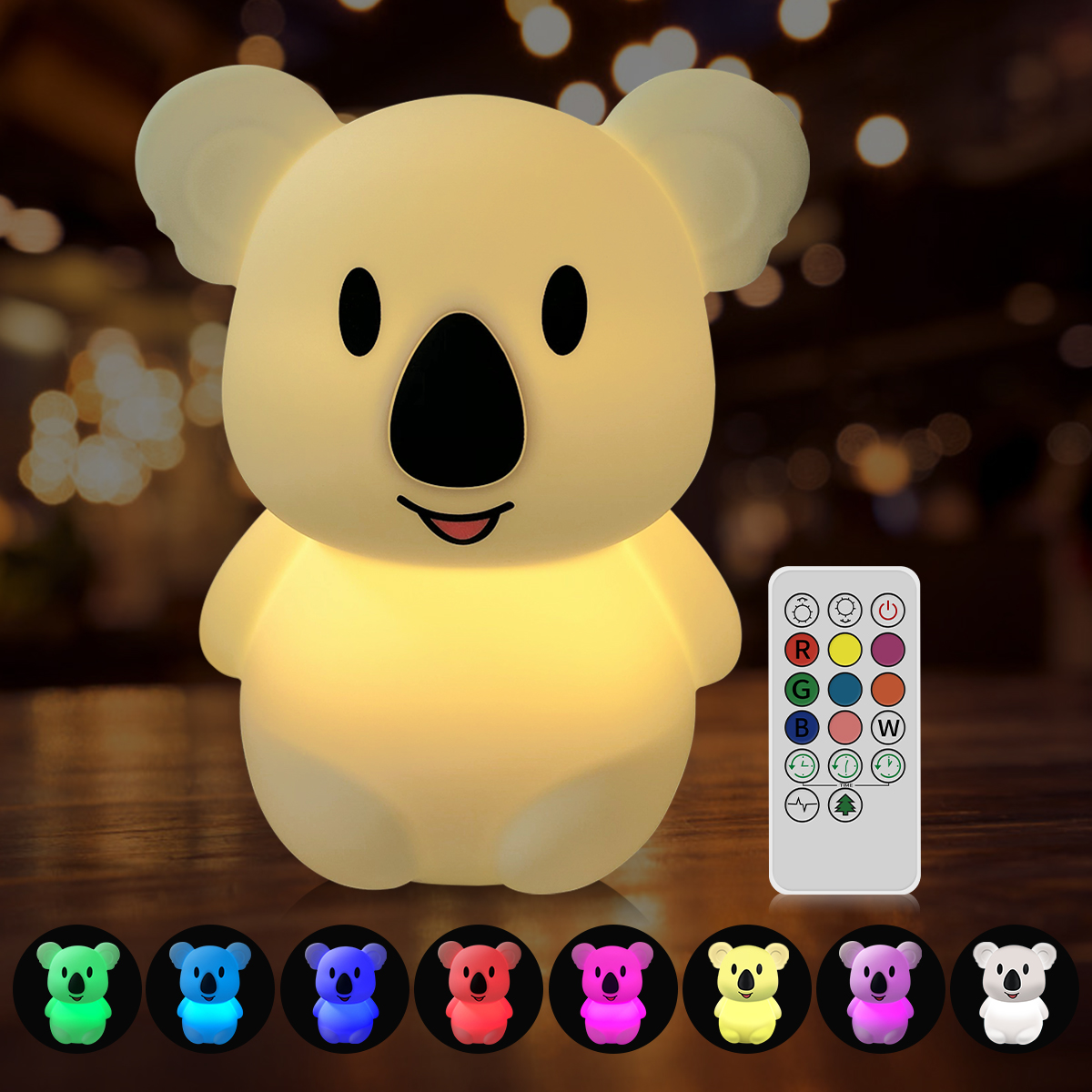 Veilleuse mignon Koala en silicone pour enfant. Bonne qualité, et à la mode sur une table avec plusieurs couleurs disponibles