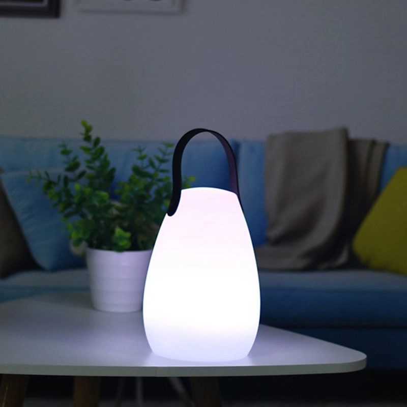 Veilleuse œuf lanterne LED portable rechargeable par USB. Bonne qualité et à la mode sur une table à côté d'une vase dans un salon
