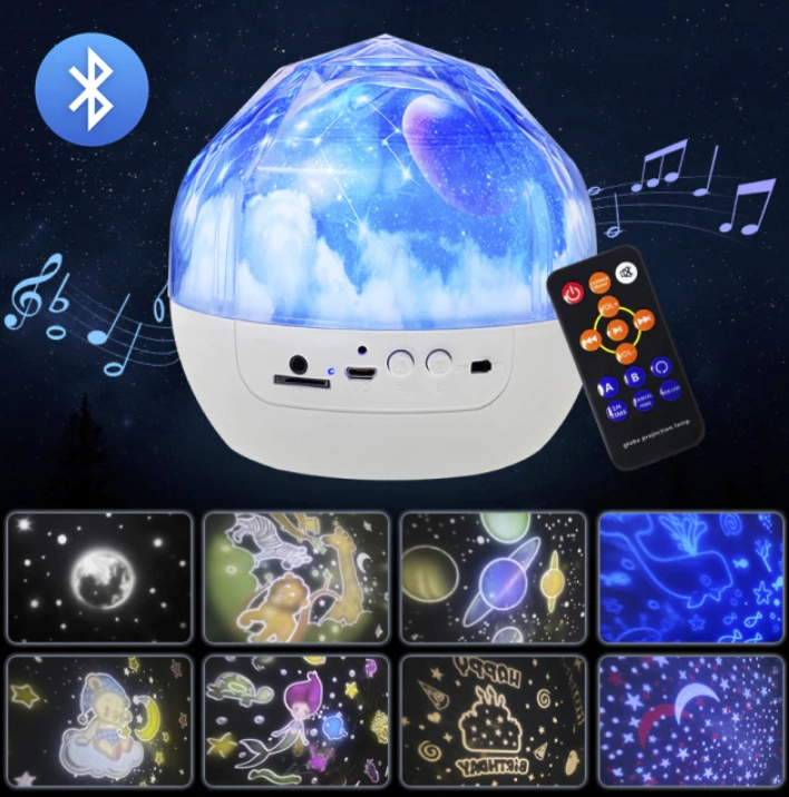 LJJ Projecteur Galaxie Nova,Projecteur Ciel éToilé, Chambre Veilleuses  Télécommandées, avec Haut-Parleur Bluetooth,White