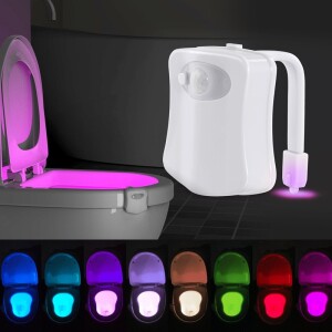 Lampe LED pour la cuvette des toilettes avec capteur de mouvement. Bonne qualité et à la mode avec plusieurs couleurs différentes.