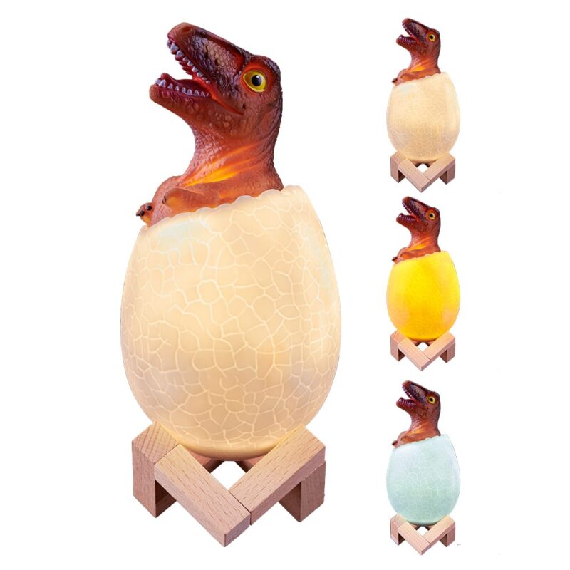 Veilleuse bébé dinosaure dans son oeuf. Bonne qualité et à la mode avec plusieurs couleurs différentes.