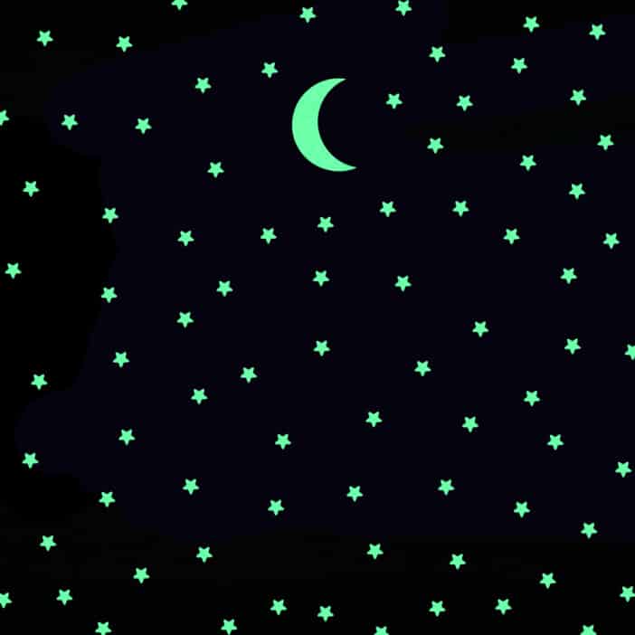 Autocollant mural phosphorescent en forme d'étoiles et de lune