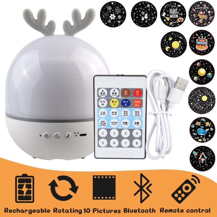 Veilleuse musicale pour enfant cerf projecteur et bluetooth