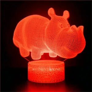 Veilleuse hippopotame 3D holographique avec télécommande. Bonne qualité et à la mode.