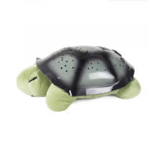 Peluche veilleuse tortue verte avec carapace grise et noire