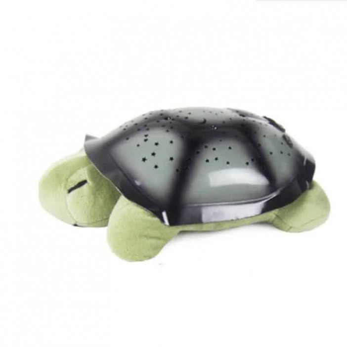 Peluche veilleuse tortue verte avec carapace grise et noire