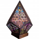 Veilleuse projection led colorée en forme conique géométrique avec des sortent de mini vitraux de couleur