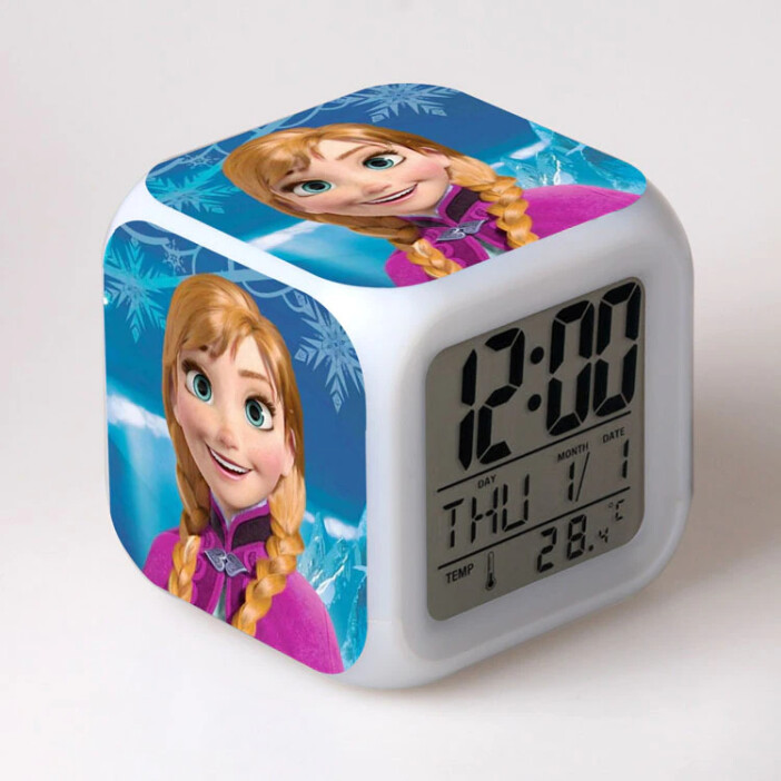 Veilleuse LED Anna dessin animé Disney la reine des neiges. Bonne qualité et à la mode avec une horloge