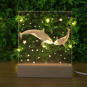 Veilleuse LED en acrylique couple de baleines en 3D