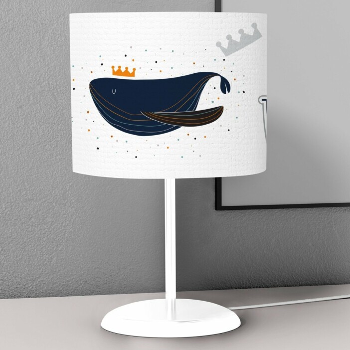 Lampe de chevet blanche motif baleine bleue