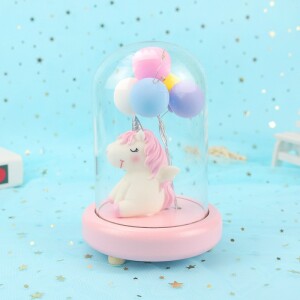 Veilleuse ballon licorne rose en résine pour enfants