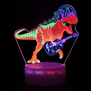 Veilleuse lampe LED avec dinosaure 3D joue de la guitare pour enfants. Bonne qualité et à la mode dans une maison.