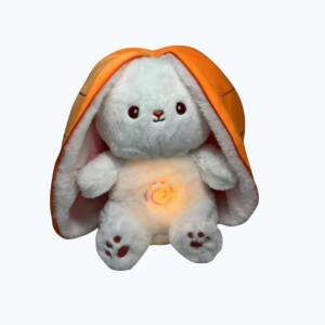 on voit sur un fond clair une veilleuse peluche lapin carotte
